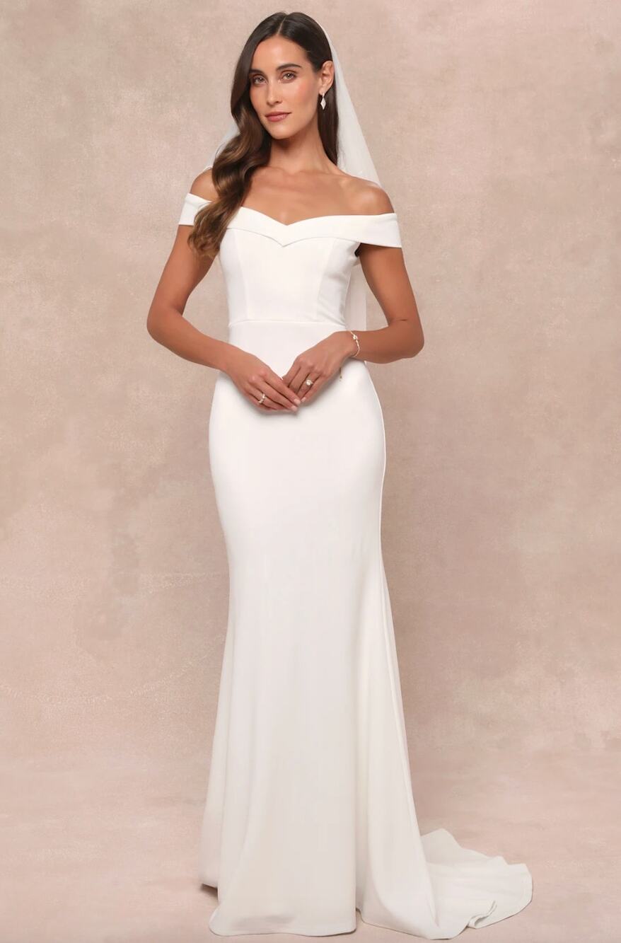 Lulus Arienne White Off-the-Shoulder Mermaid Maxi Dress Wedding Medium NWT